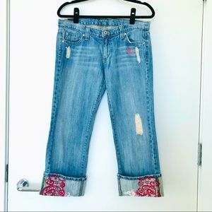 Fun and Unique Denim jeans rolled cuff Red accents